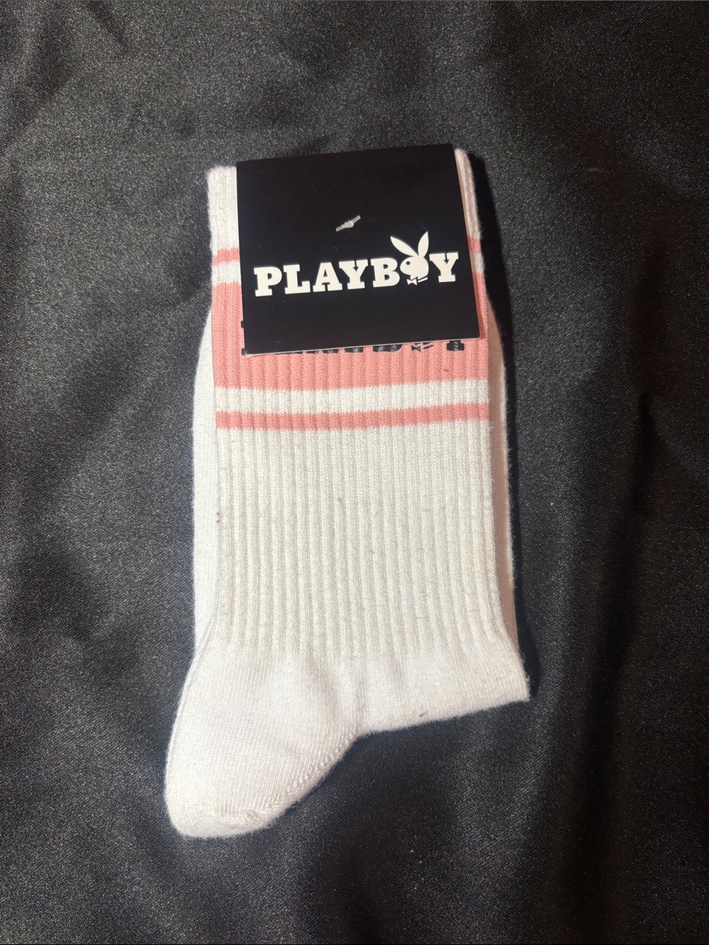 PLAYBOY White Socks with Pink Stripe Crew